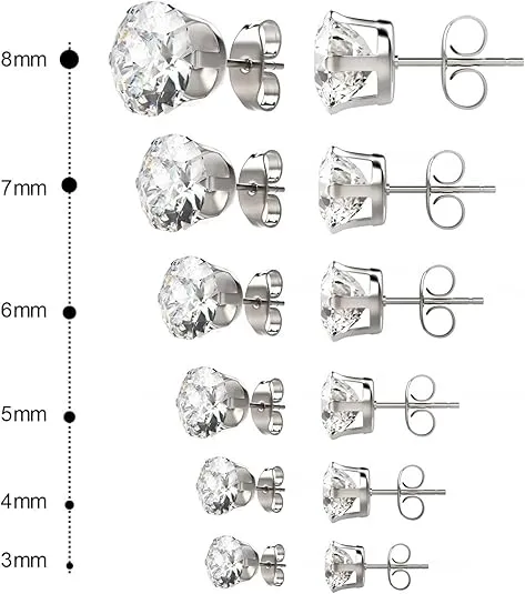 UHIBROS Hypoallergenic Stainless Steel Stud & Hoop & Ball Earrings Set 14K Cubic Zirconia Earrings
