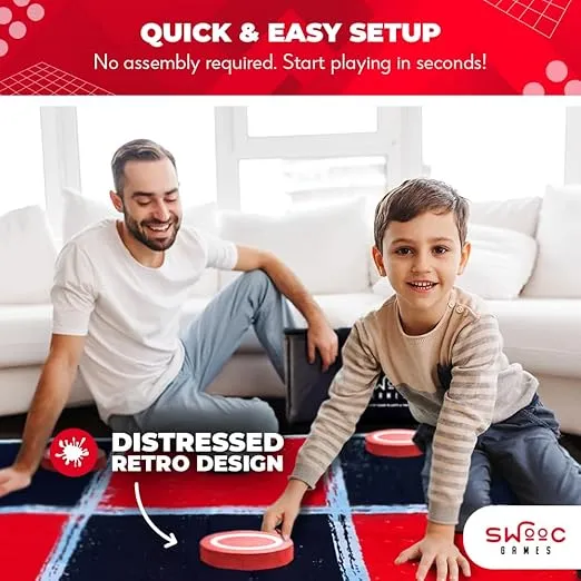 SWOOC Games - 2-in-1 Vintage Giant Checkers & Tic Tac Toe Game With Mat (4ft x 4ft) - 100% Machine-Washable Canvas - Giant Outdoor Games For Kids - Giant Lawn Games - Yard Games For Kids - Giant Games