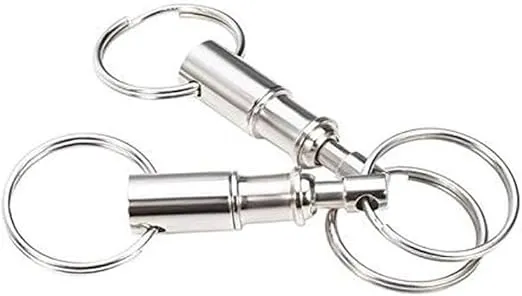 VASANA 2PCS Silver Dual Key Ring Detachable Pull Apart Key Rings Keychains with 2 Heavy Duty Split Rings Lock holder Key Accessory