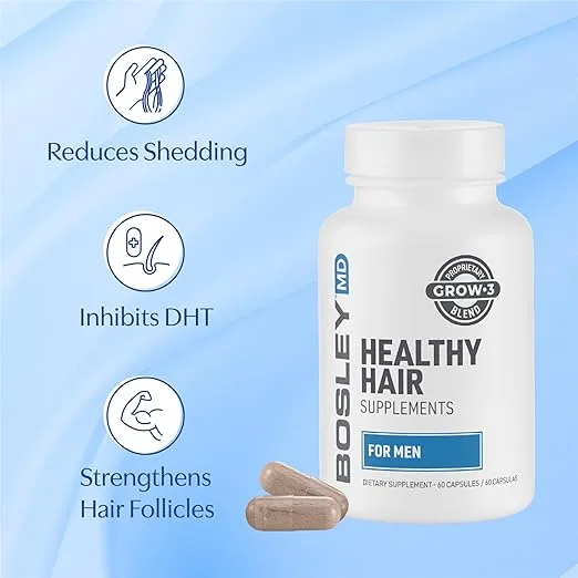 BosleyMD Healthy Hair Growth Supplements with DHT Blockers for Women & Men for Thicker, Fuller, Stronger Hair, 1-2 Month Supply