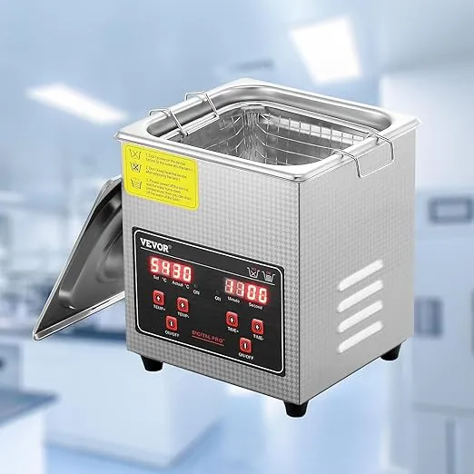 VEVOR Sonic Cleaner with Digital Timer & Heater, Professional Ultra Sonic Jewelry Cleaner, Stainless Steel Heated Cleaning Machine for Glasses Watch Rings Small Parts Circuit Board (2L)