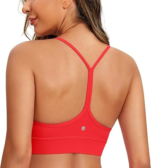 CRZ YOGA Butterluxe Womens Y-Back Racerback Sports Bra - Spaghetti Straps Wireless Scoop Neck Athletic Padded Yoga Bra