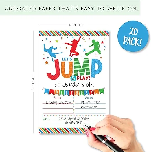 Boy Bounce House Birthday Invitation - Trampoline Jump Birthday Invite - Bounce Birthday - Bounce and Play! Trampoline Birthday Party - 20 Fill-In Invitations - Envelopes Not Included