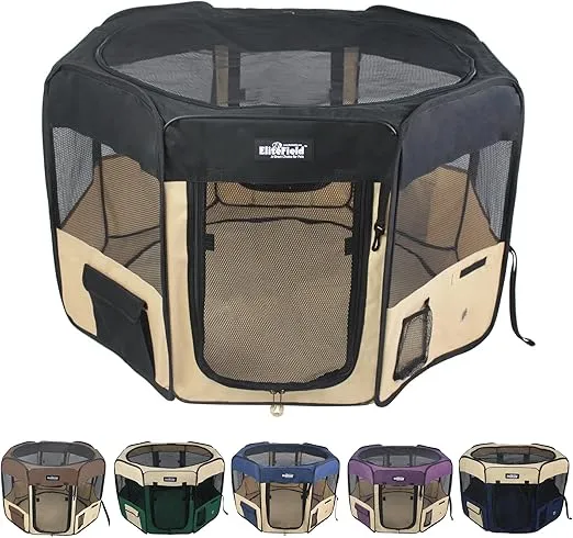 EliteField 2-Door Soft Pet Playpen (2 Year Warranty), Exercise Pen, Multiple Sizes and Colors Available for Dogs, Cats and Other Pets (30" x 30" x 20"H, Black+Beige)