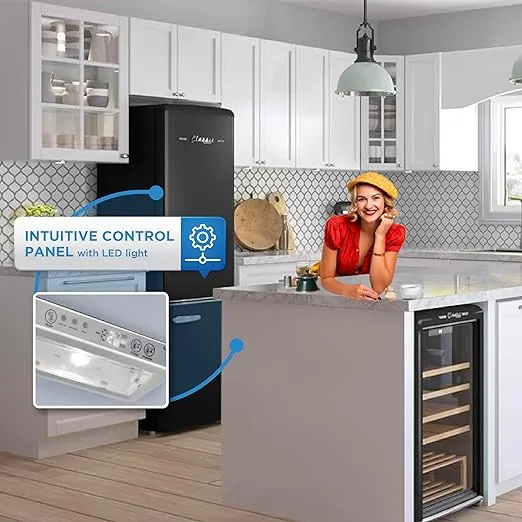Unique Appliances UGP-330L B AC Classic Retro Refrigerator Electric Bottom-Mount Fridge with Intuitive Control Panel, 4 Glass Shelves, and 3 Freezer Drawers, Frost-Free, 12 cu./ft, Midnight Black