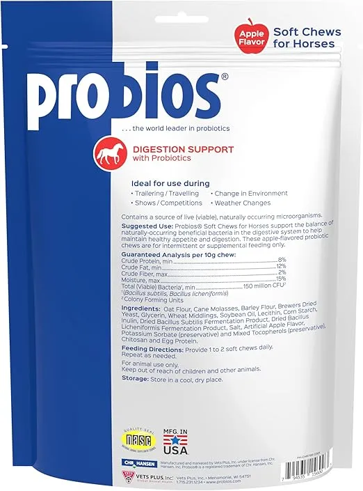 Probios for Horses Soft Chews - Horse Probiotic Soft Chews, Horse Supplies, Equine Digestion Support, Apple Flavor, 1.32 lbs (600 Grams)