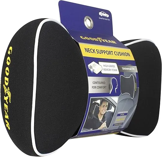 Goodyear GY1007 -Travel Neck Pillow for Car/SUV -100% Pure Memory Foam -Helps Relieve Neck Pain & Improve Circulation -Adjustable Strap - Car Neck Support/Black