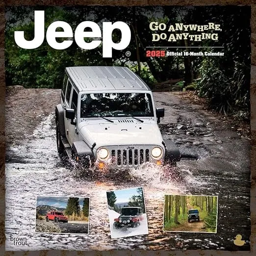 Jeep OFFICIAL | 2025 12 x 24 Inch Monthly Square Wall Calendar | Plastic-Free | BrownTrout | Offroad Motor Car