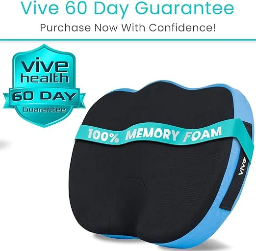 Vive Memory Foam Coccyx Seat Cushion for Office Chairs - Computer Chair Cushion for Tailbone Pain - Lower Back Pain & Sciatica Pressure Relief for Cars & Wheelchairs - Machine Washable Removable Cover