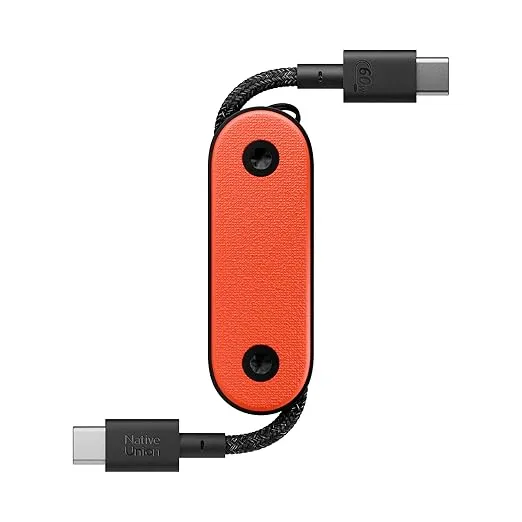 Native Union Pocket Cable 60W – Reinforced Braided USB-C to USB-C Portable Charging Cable – Compatible with iPhone 16, 16 Pro, 16 Pro Max, iPad Pro, iPad Air, Galaxy S24, Flip 6, Fold 6 (Oxyfire)