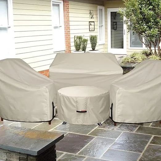 Porch Shield Fire Pit Cover - Waterproof 600D Heavy Duty Fade Resistant Round Patio Fire Bowl Cover Beige - 40 inch