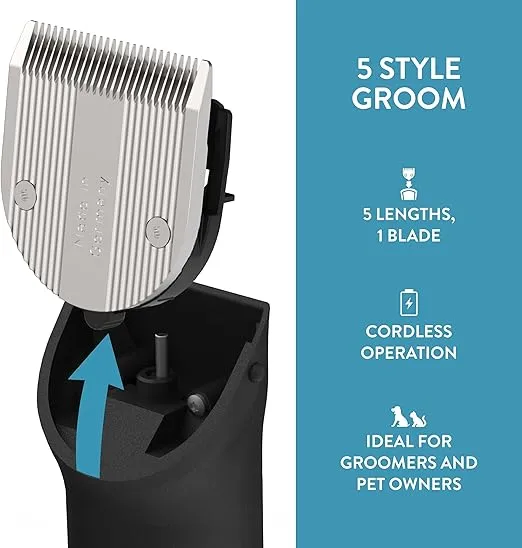 Wahl Pro Animal 5 Style Groom Clipper - Cat & Dog Clippers - Precision Pet Clippers - Adjustable 5-in-1 Blade - Cordless Design - 80 Min Runtime