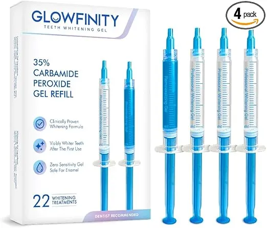 Teeth Whitening Gel Syringe Refill Pack - (3) 3ml Whitening Gel Syringes, (1) Remineralization Gel Syringe, No Sensitivity, Premium Quality, Use with LED Light and Trays
