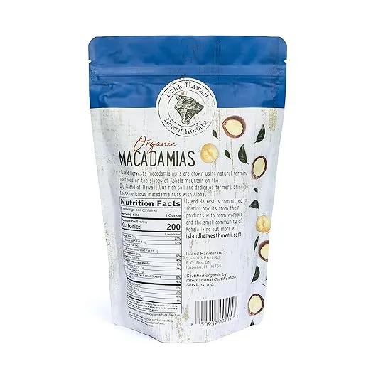 Island Harvest Organic Macadamia Nuts With Sea Salt - 100% Hawaiian Keto Friendly Nuts; All-Natural Non-GMO Macadamia Nuts Salted; Dry Roasted Nuts High In Fiber; 8 Ounce (Pack of 1)