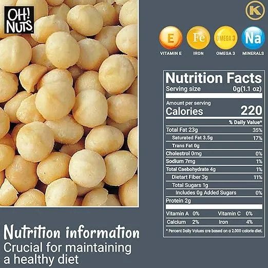 Macadamia Nuts | 1 lb | Dry Roasted Unsalted Macadamia Nuts | Oven Roasted - No Oil | Packed in New York Zip-Seal Bag for Exceptional Freshness by Oh Nuts