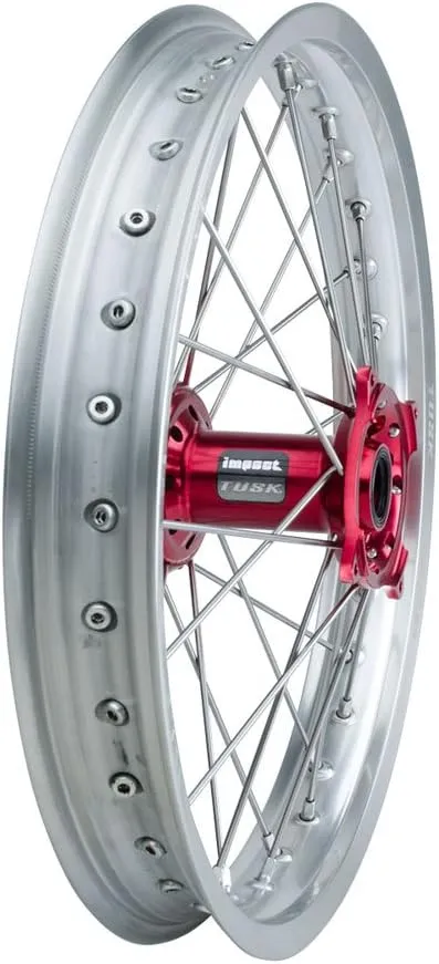 Tusk Impact Complete Wheel - Rear 18 x 2.15 Silver Rim/Silver Spoke/Red Hub For Honda CRF250X 2004-2009,2012-2013,2015-2017