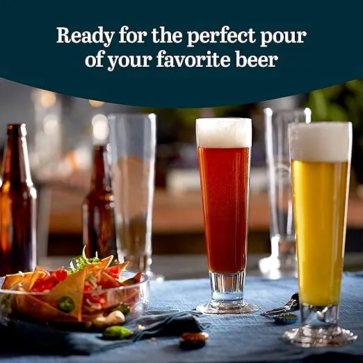 Libbey Stockholm Pilsner Beer Glasses Set of 4, 14.5oz, Tall Pint Glasses for Pilsner, Kolsch, Lager, and More, Unique Beer Gift Set