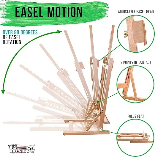 U.S. Art Supply 38" High Tabletop Wooden H-Frame Studio Easel - Artists Adjustable Beechwood Painting and Display Easel, Holds Up to 22" Canvas - Portable Sturdy Table Desktop Holder Sketch Pad Stand