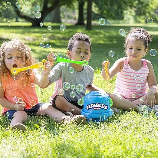 Little Kids Fubbles No-Spill Big Bubble Bucket in Blue for Multi-Child Play, Made in the USA