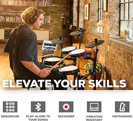 Alesis Nitro Max Kit Electric Drum Set with Quiet Mesh Pads, 10" Dual Zone Snare, Bluetooth, 440+ Authentic Sounds, Drumeo, USB MIDI, Kick Pedal