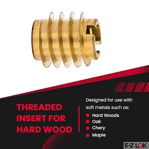 E-Z LOK 400-008 Threaded Insert, Brass, Knife Thread, #8", 8-32 Internal Threads, 0.375" Length (Pack of 25)