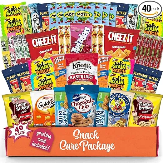 Snack Box(40 Count) christmas Variety Pack Gift care package Candy Gift Basket - College Student Care Package, Prime Food Arrangement Chips, Cookies, Bar's - Easter, Birthday Treat for Women, Men, Adults, Teens, Kids