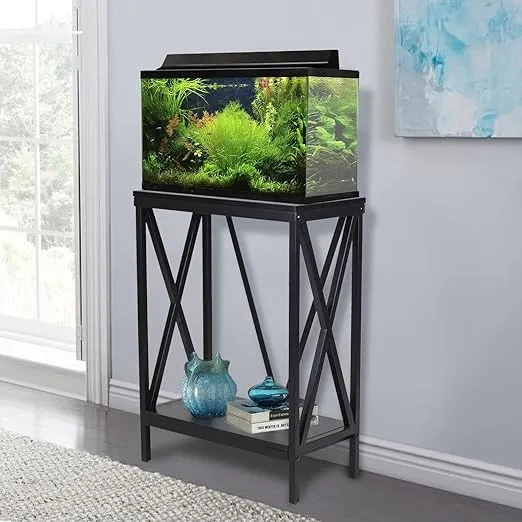 Aquatic Fundamentals 10 Gallon Metal/Wood, Aquarium Stand 20.8" L x 12" W, Black