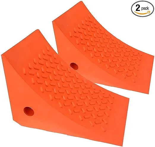 US Cargo Control Lightweight Urethane Wheel Chocks (2-Pack), 11 Inch x 8 Inch Heavy Duty Wheel Chocks, Durable and Non-Slip, Orange Tire Chocks Withstand Weather Elements, Oil, Fuel, and Lubricants