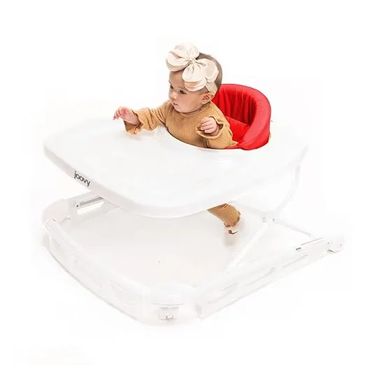 Joovy Spoon Baby Walker & Activity Center Featuring Three Adjustable Heights, Extra-Large Tray, and 30 lb Weight Capacity - JPMA Safety Certified, Red