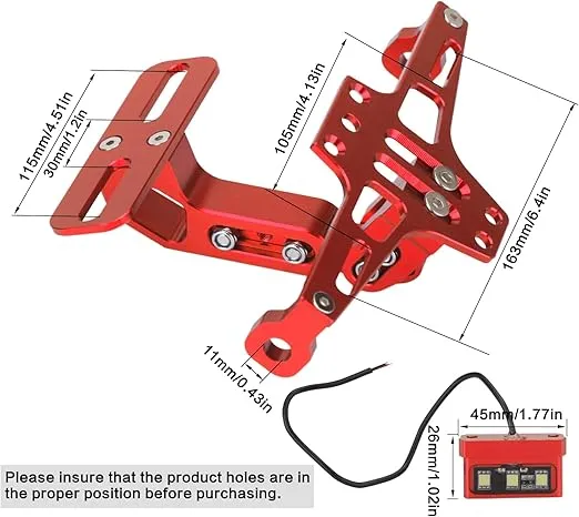 Motorcycle License Plate Holder with LED Lights and Adjustable Fender Eliminator Kit for R3 150cc, CNC aluminum motorcycle license plate bracket (Red)
