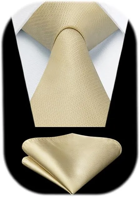 HISDERN Ties for Men Solid Houndstooth Neckties Handkerchief Formal Business Tie & Pocket Square Set Wedding Party
