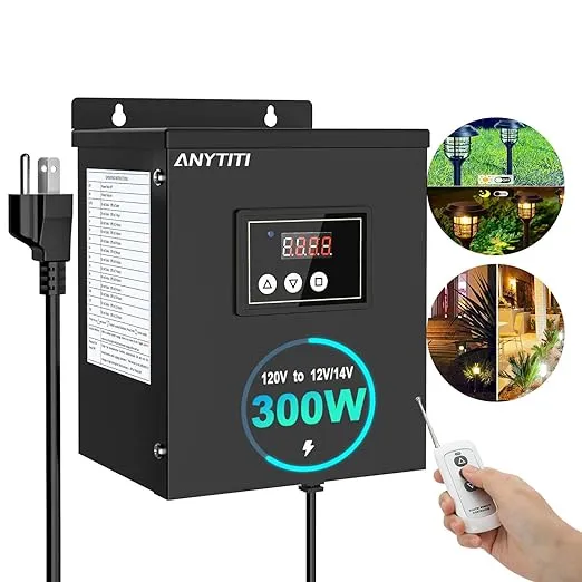 300W Low Voltage Landscape Transformer,Low Voltage Transformer with Timer,Photocell Sensor and Remote Control, 120V AC to 12V/14V AC,Weatherproof,for LED Landscape Lighting,ect