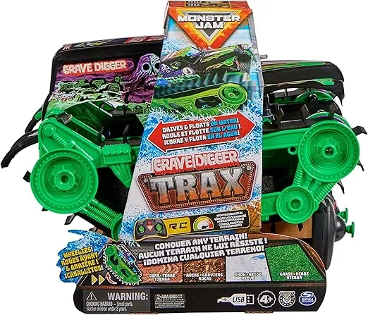 Monster Jam, Official Grave Digger Trax All-Terrain Remote Control Outdoor Vehicle, 1:15 Scale, Kids Toys for Boys and Girls Ages 4-6+