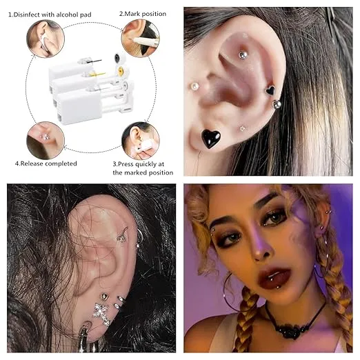 Self Ear Piercing Kits – 4 Pack Disposable Self Ear Piercing Gun, Ear Pearcings Kit with 3mm Silver Black Gold Ball Earring Studs,Safety Ear Piercing Gun Kit Tool (Gold)