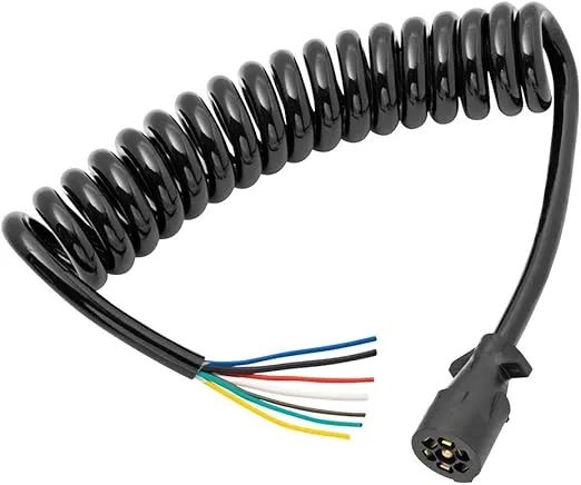 Bargman 54006-043 Coiled 7 Way Trailer Wire End Connector Harness, 6 Foot Length, Splices Easily to Trailer Lighting System, Weather Resistant