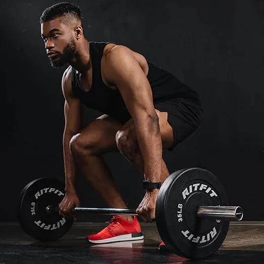 RITFIT 4ft/4.8ft/6ft Olympic Barbell for Strength and Weightlifting Training - 2 Inch Olympic Bar for Squat, Deadlift, Curl, Bench Press, Overhead Press - 350lbs/500lbs Capacity with Weight Plates