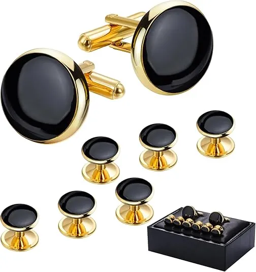 HAWSON Men’s Cufflinks and Tuxedo Studs Set with Gift Box; Men’s Jewelry or Accessories Suitable for Black Suit White Shirts Vest and Red Bow tie on Wedding or Anniversary and Birthday