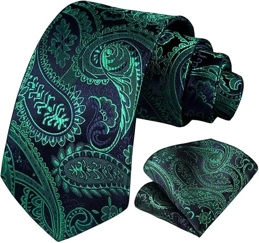 HISDERN Ties for Men Paisley Floral Tie Handkerchief Classic Woven Business Formal Necktie and Pocket Square Set Wedding