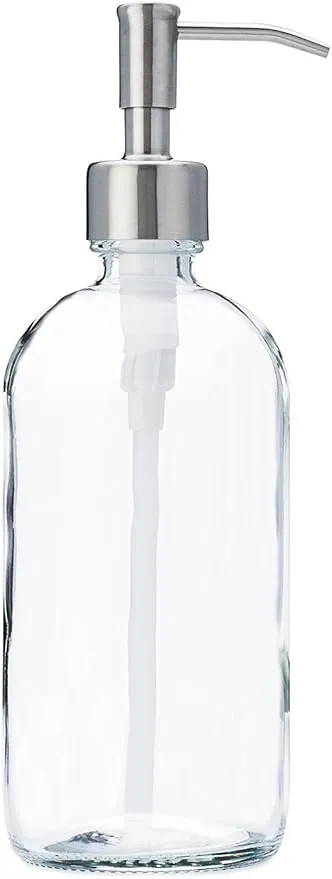 Clear Glass Jar Soap and Lotion Dispenser with Stainless Steel Pump - 16 oz (1)