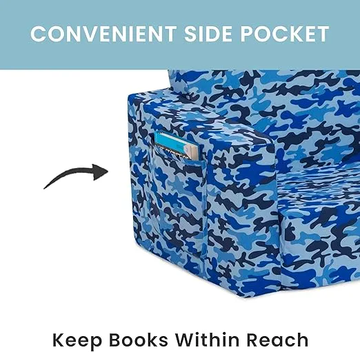 Delta Children Cozee Blue Camo Convertible Foam Chair to Lounger for Kids