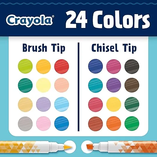 Crayola Dual Chisel Tip & Brush Markers (12ct), Markers for Adults, Art Marker Set, Coloring Supplies, Gifts for Teens & Adults