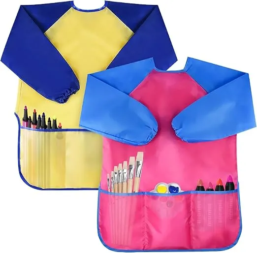 Bassion Kids Art Smocks Toddler Smock Waterproof Artist Painting Aprons Long Sleeve with 3 Pockets for Age 2-6 Years