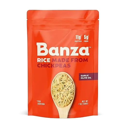 Banza Chickpea Rice, High Protein Low Carb Healthy Rice, Gluten-Free and Vegan, 8oz Bag (Pack of 6) (Garlic Olive Oil)