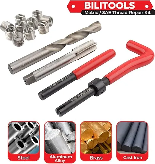 BILITOOLS 3/8-16 inch Thread Repair Kit, HSS Drill Helicoil Repair Kit SAE
