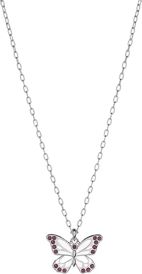 Alex and Ani Butterfly and Crystal Adjustable Necklace:Shiny Silver:Pink