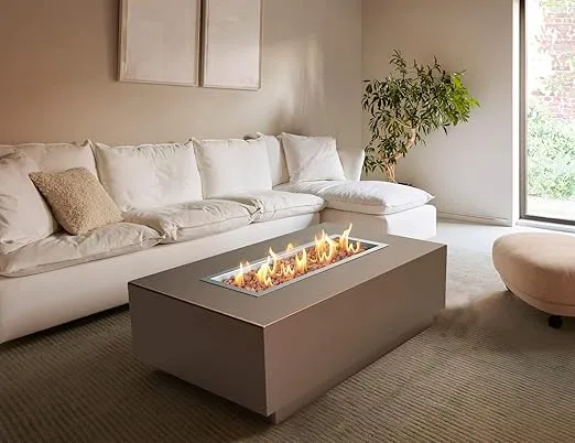 Skyflame Rectangular Stainless Steel Drop-in Fire Pit Pan with Burner for Indoor/Outdoor, 36 by 12 Inch Burning Area