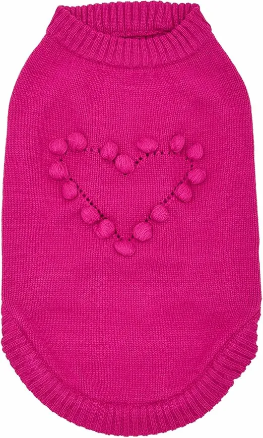 Blueberry Pet 2023 New Heart Dog Sweater Valentine’s Day Clothes for Small Girl Dogs, Hot Pink Pullover Crewneck Holiday Apparel, Back Length 12”