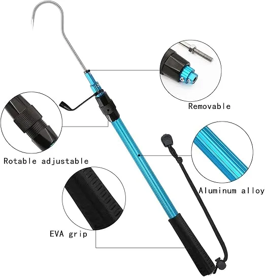 SANLIKE Telescopic Fish Gaff with Stainless Sea Fishing Spear Hook Tackle, Soft Handle Aluminium Alloy Pole for Saltwater Offshore Ice Tool