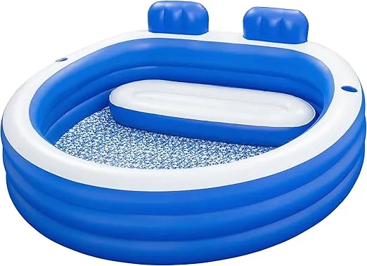 H2OGO! Splash Paradise 7'7" x 7'2" x 31" Inflatable Family Pool | Blow Up Swimming Pool for Kids and Adults | Includes Headrests, Bench Seat, Built-in Cup Holders