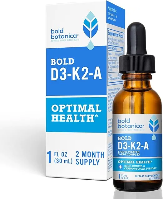 D3-K2-A, Liquid Vitamin Complex, Vegan Vitamin D3 from Organic Algae with Vitamin K2 (MK7) and Vitamin A for Immune Support, Natural Orange Flavor, Tastes Delicious, 1 FL OZ. (30mL)